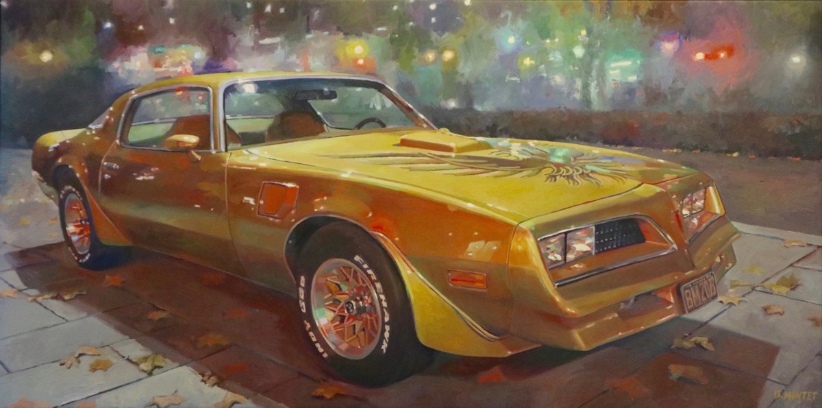 Photorealistic Transport Oil Painting By Benoit Montet, 50 X 26, Disco Pontiac , Original Artwork