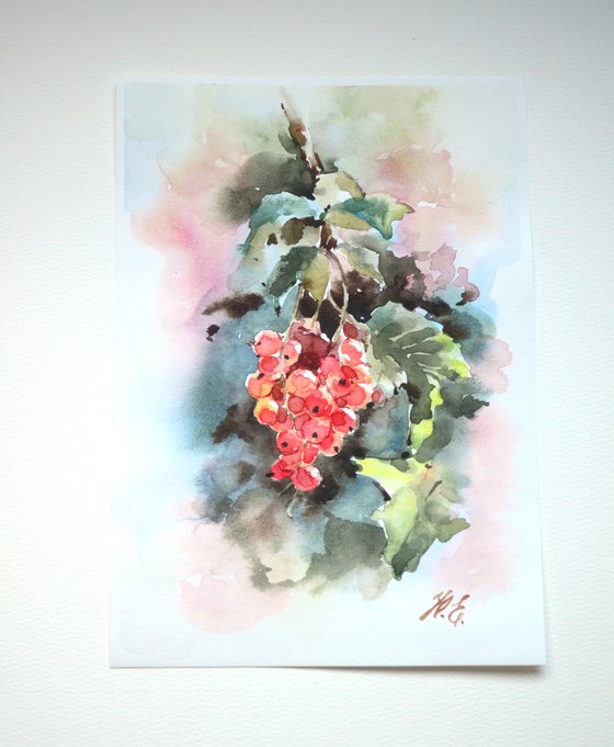 Red currant, Watercolor berries, Small art for kitchen