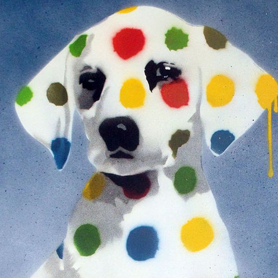 Damien's dotty, spotty, puppy dawg (blue on gorgeous watercolour paper).