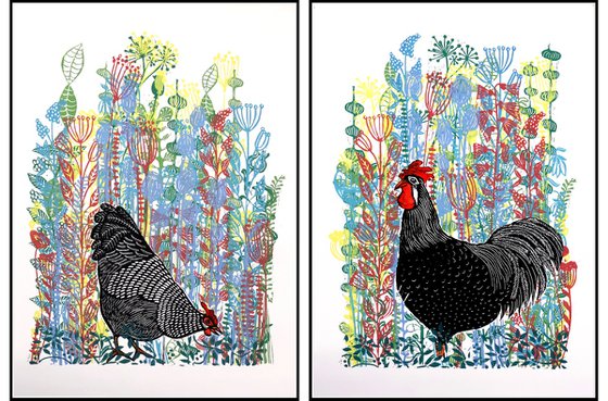 Rooster and Hen print set