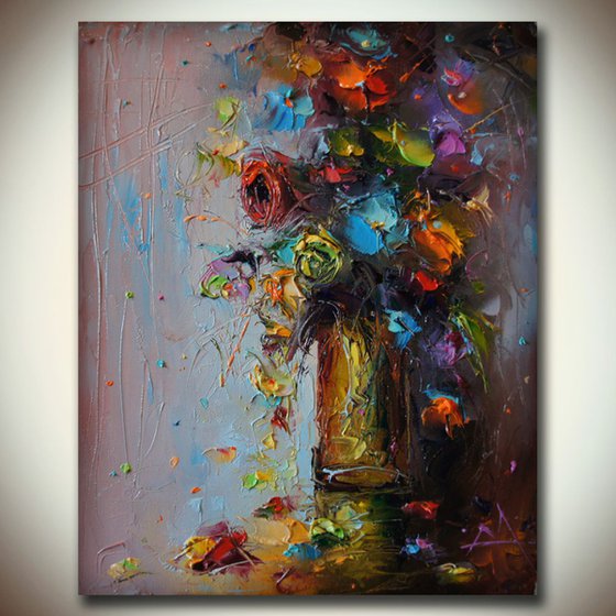 Colorfull composition 2 , Original oil painting on canvas, flowers art, Floral composition, free shipping