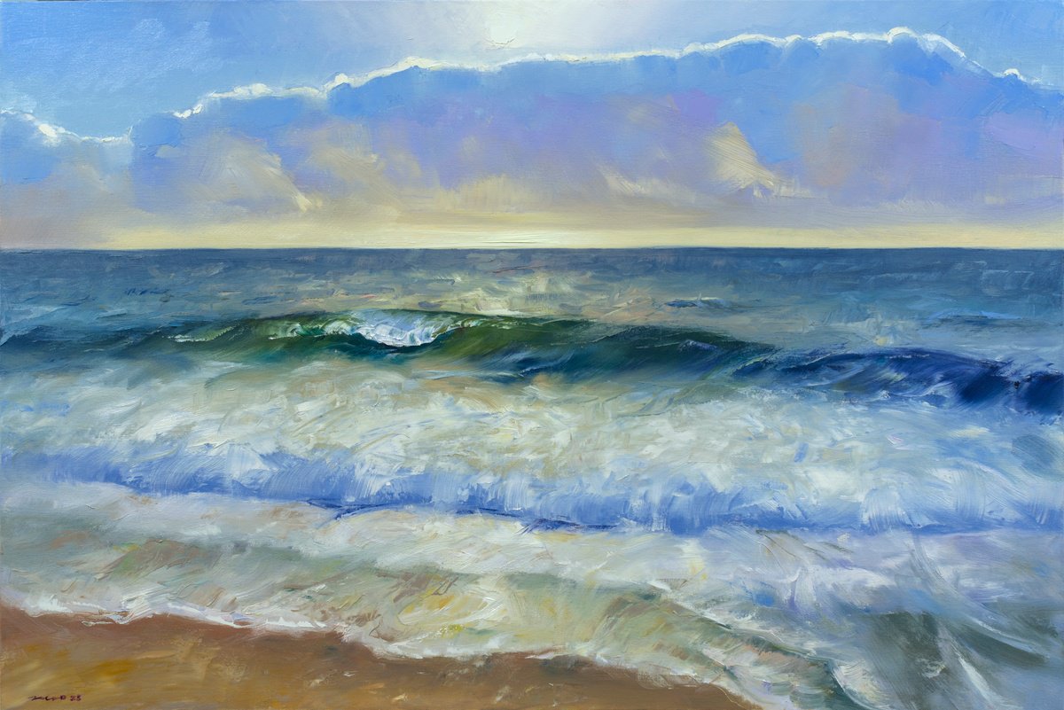 Expressive Landscape Oil Painting By Edel Alonso Bello, 35 X 24, Looking To The Horizon, Original Artwork