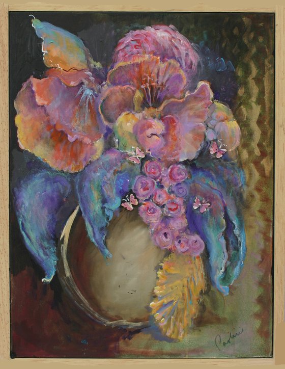 Neon Still Life Flowers in Vase