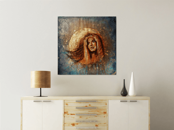 "Golden Essentials",Original mixed media painting on canvas 82x82x2cm,ready to hang