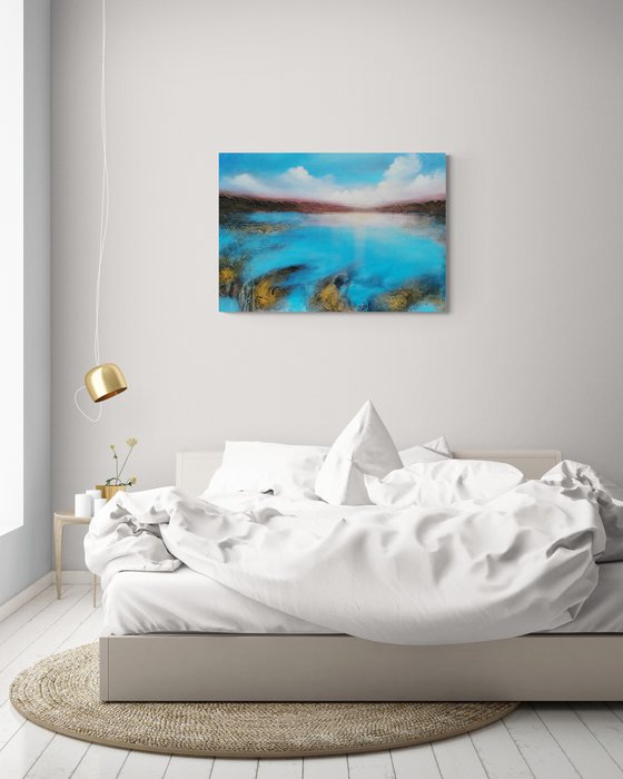 A XL large original semi-abstract beautiful structured mixed media painting of a seascape "Dream"