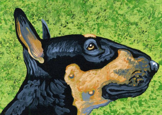 ACEO ATC Original Painting Black and Tan Bull Terrier Dog Art-Carla Smale