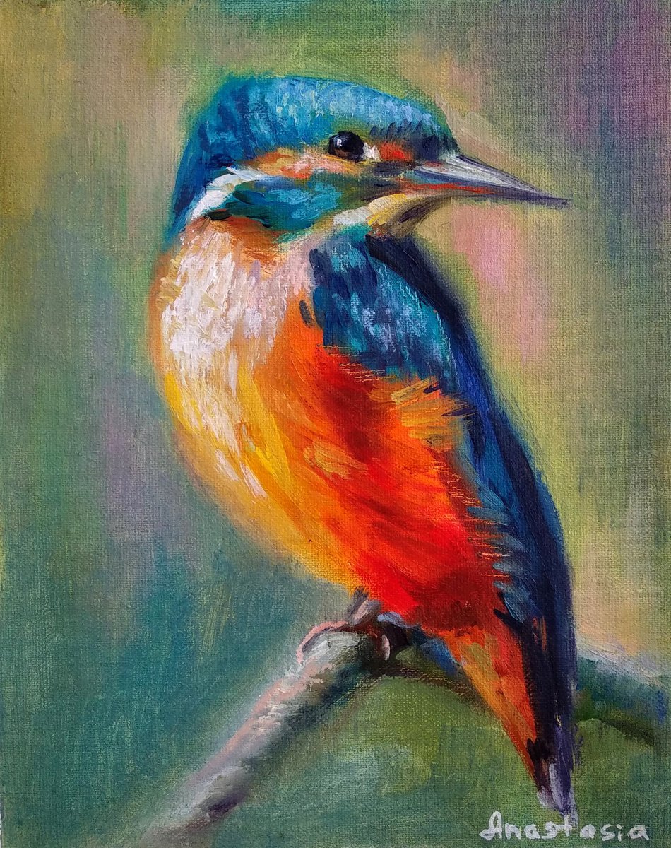 Kingfisher Bird Art Wildlife Painting by Anastasia Art Line
