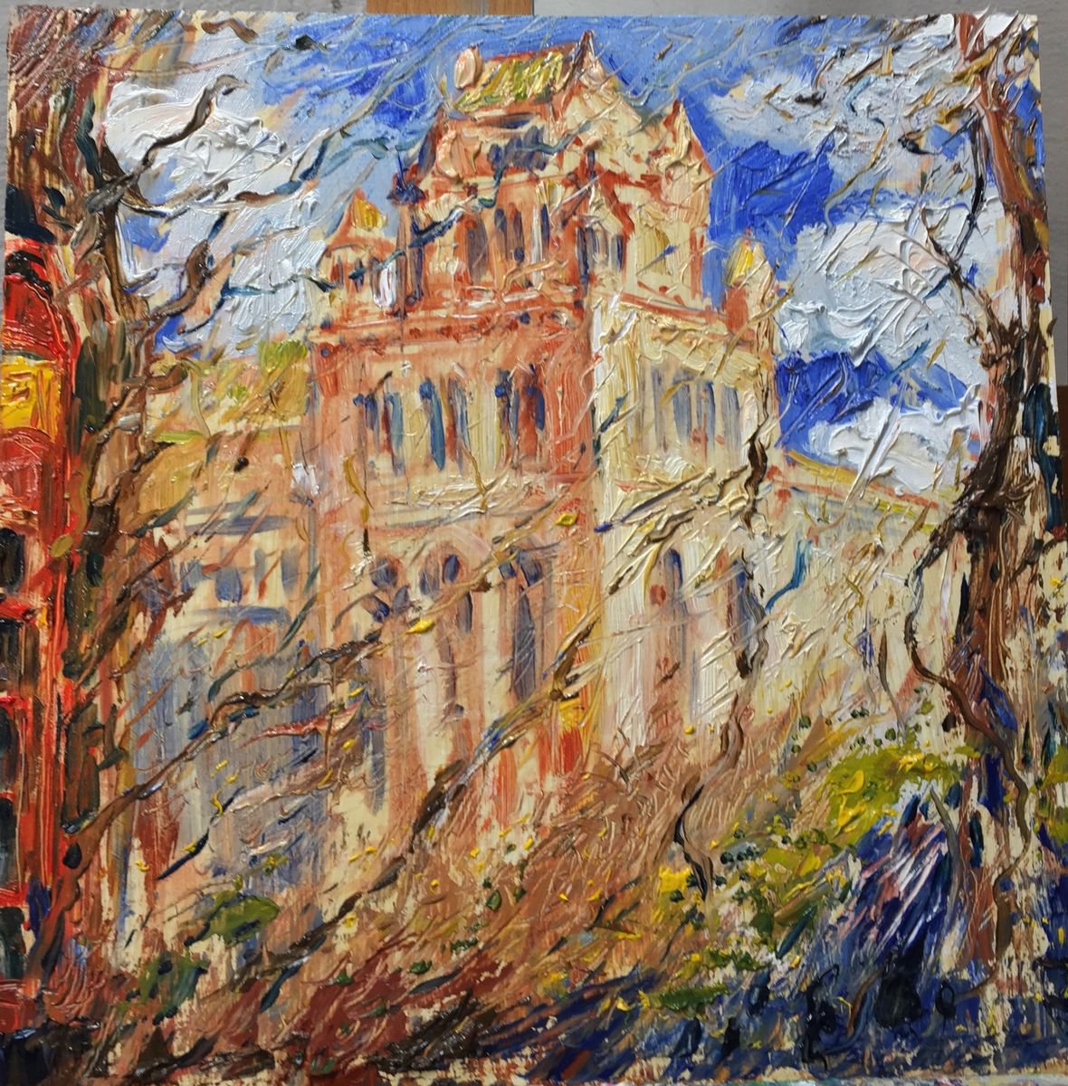 Impressionistic Cityscapes Oil Painting By Altin Furxhi, 12 X 12, February Kensington London, Original Artwork