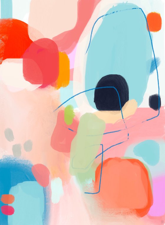 Coral blue and pink abstract art