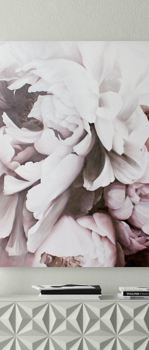 "Burgundy peonies"  Purple flower oil art by Olha