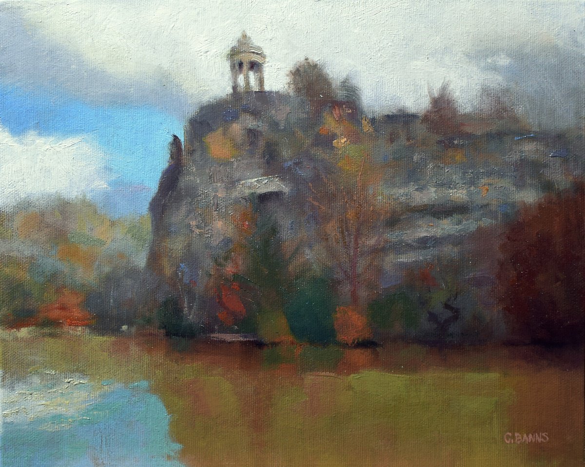 Impressionistic Landscape Oil Painting By Gav Banns, 12 X 9, Parc Buttes-Chaumont Paris, Original Artwork