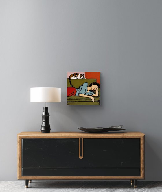 "Woman and Cat" 12x12in