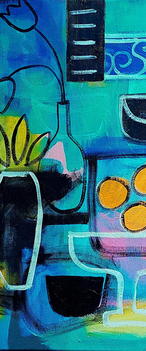 Abstract Still Life & Oranges by Jan Rippingham