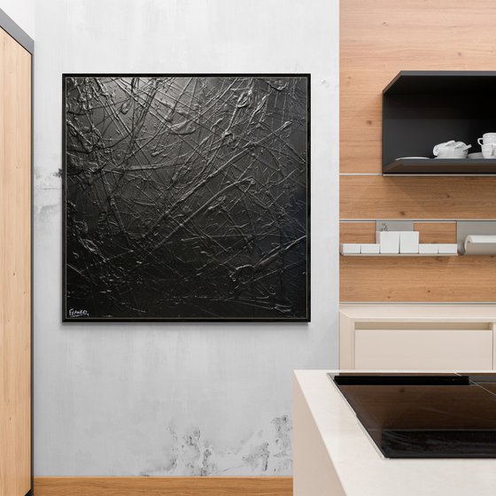 Black Mamba Squared 120cm x 120cm Textured Abstract Art