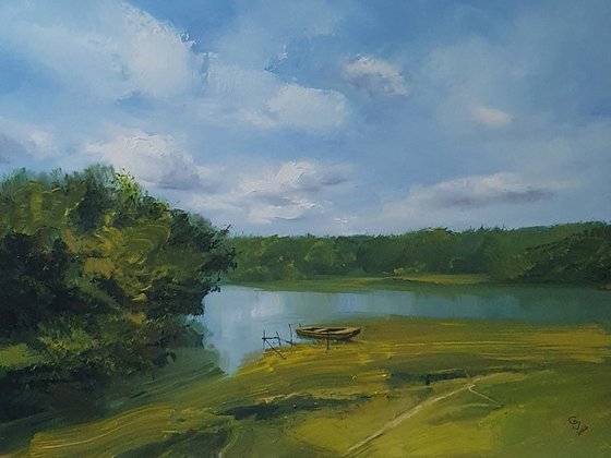 " River backwater in the summer "