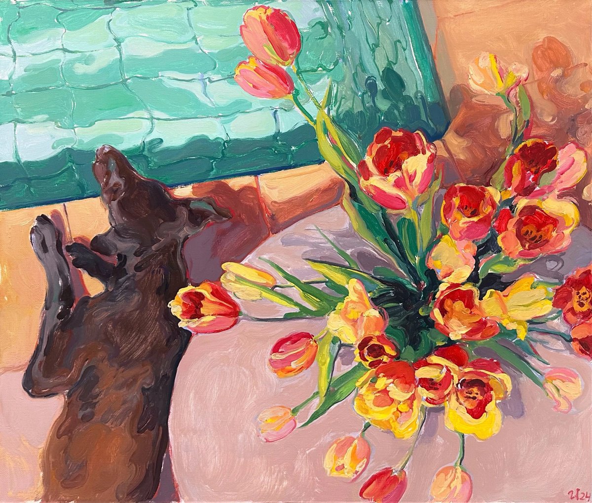 Impressionistic Animal Oil Painting By Ilya Filatov, 31 X 28, Wizard By The Water, Original Artwork