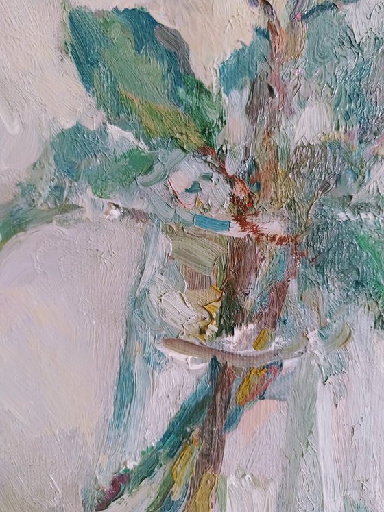 Roses in vase. Original oil painting (2021)