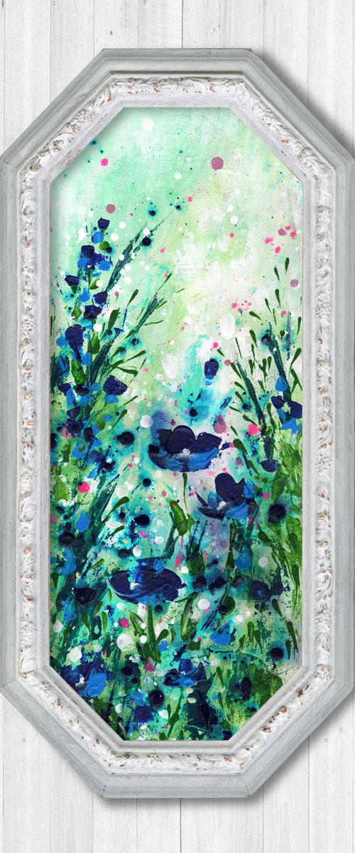 Meadow Of Blue - Framed Textured Floral Painting by Kathy Morton Stanion by Kathy Morton Stanion