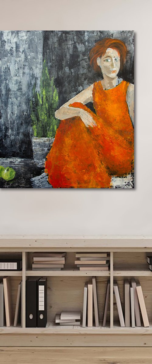 Portrait with Sansevieria and two apples by Irina Bocharova