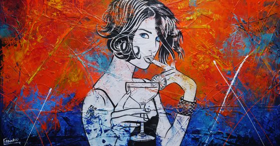 Tonic 190cm x 100cm Cocktail Girl Textured Urban Pop Art