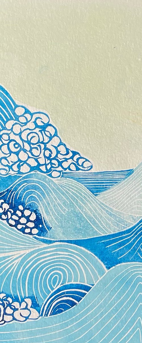 Swishy, Swashy - Waves Linocut by C Staunton