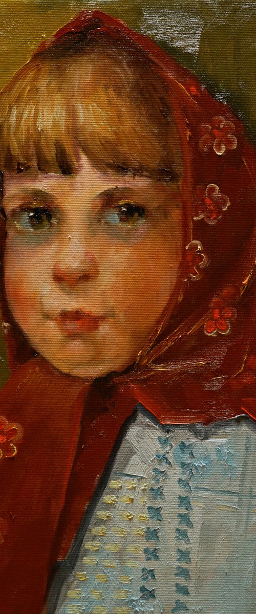 girl in a red scarf by pavel filin