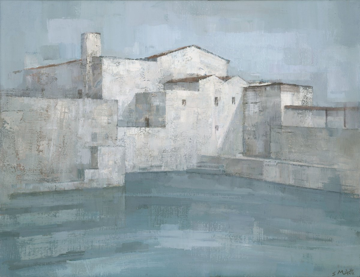 Impressionistic Cityscapes Acrylic Painting By Steve Mitchell, 26 X 20", Masseria Le Carrube, Original Artwork