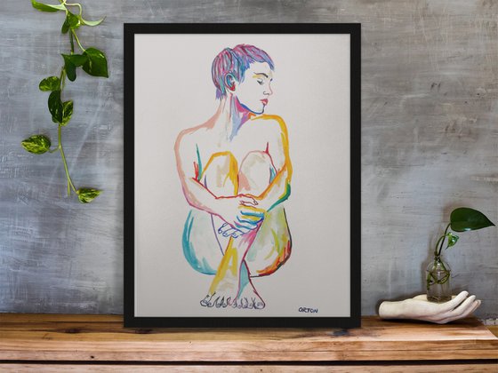 Female Nude Art Original Painting Drawing Charcoal Water Colour Nude