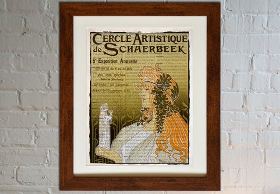 Cercle Artistique de Schaerbeek - Collage Art Print on Large Real English Dictionary Vintage Book Page