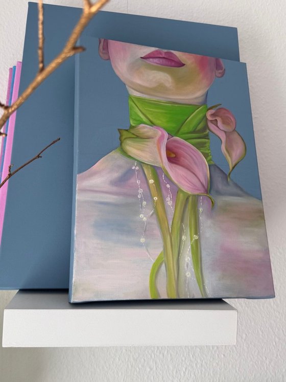 With calla lilies