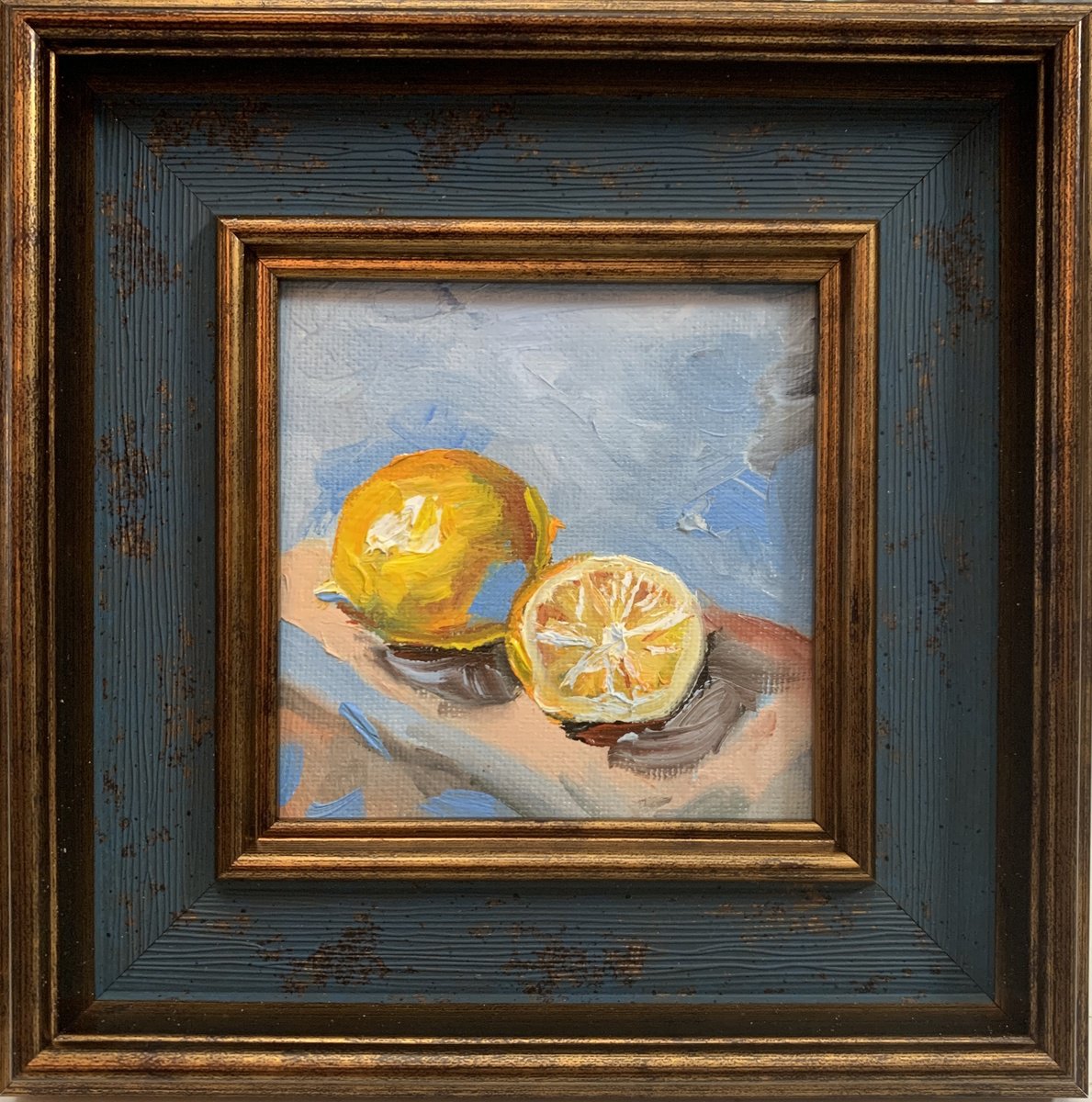 Expressive Still Life Oil Painting By Vita Schagen, 7 X 7", Lemons Delight., Original Artwork