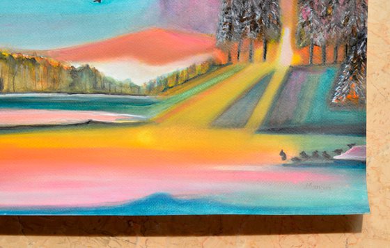 Pink Sunset watercolor landscape