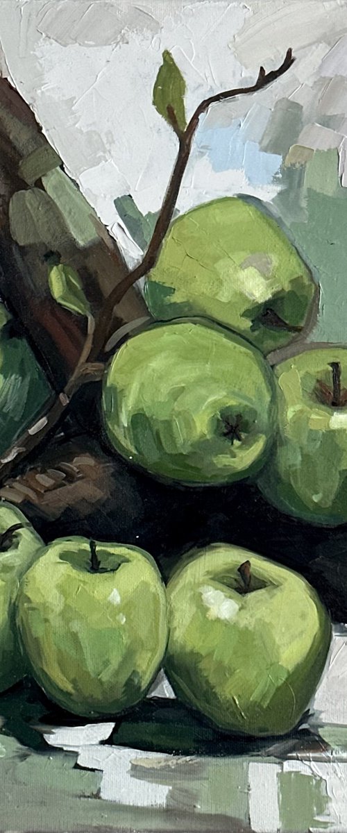 Oil painting Green Apples 30x40cm by Leysan Khasanova
