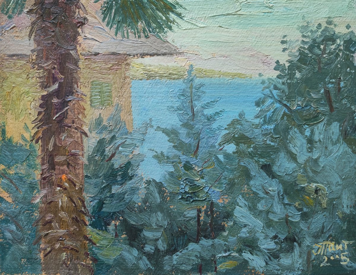 Impressionistic Landscape Oil Painting By Inna Pantelemonova, 11 X 8, Gentle Blue, Original Artwork