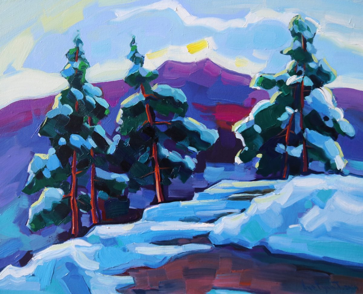 Expressive Landscape Oil Painting By Tigran Avetyan, 20 X 16", Winter Landscape, Original Artwork