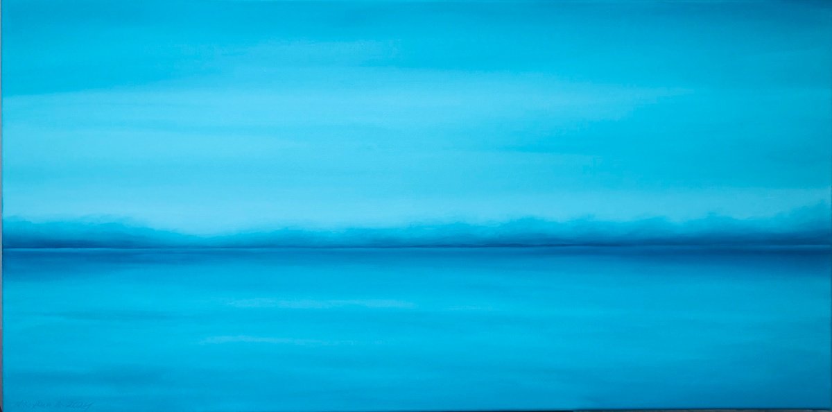 Impressionistic Landscape Acrylic Painting By Nataliia Krykun, 47 X 24", Light Blue Sea, Original Artwork
