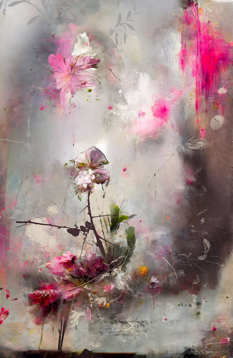 Botanical Painting By Teis Albers, 31 X 47", Down The Rabbit Hole, Original Artwork