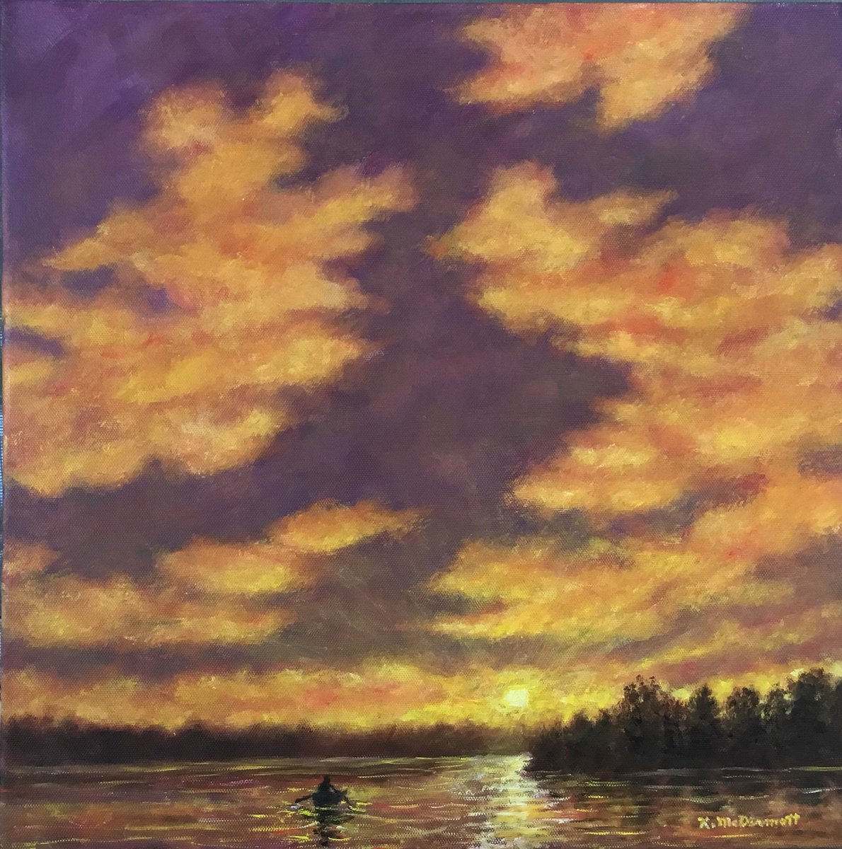 Impressionistic Landscape Oil Painting By Kathleen Mcdermott, 14 X 14", Heading To Shore, Original Artwork