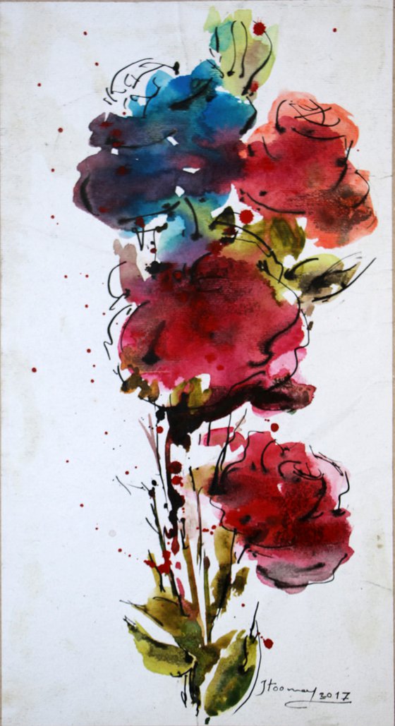 Vivid flowers, Watercolor on Paper, 25x42 cm