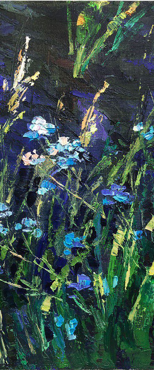 Forget-me-not flowers near pond by Nataliia Nosyk