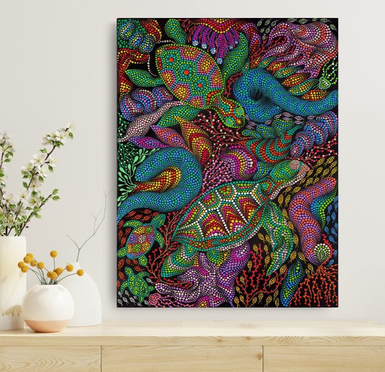 Colorful Sea Turtle and Marine Life