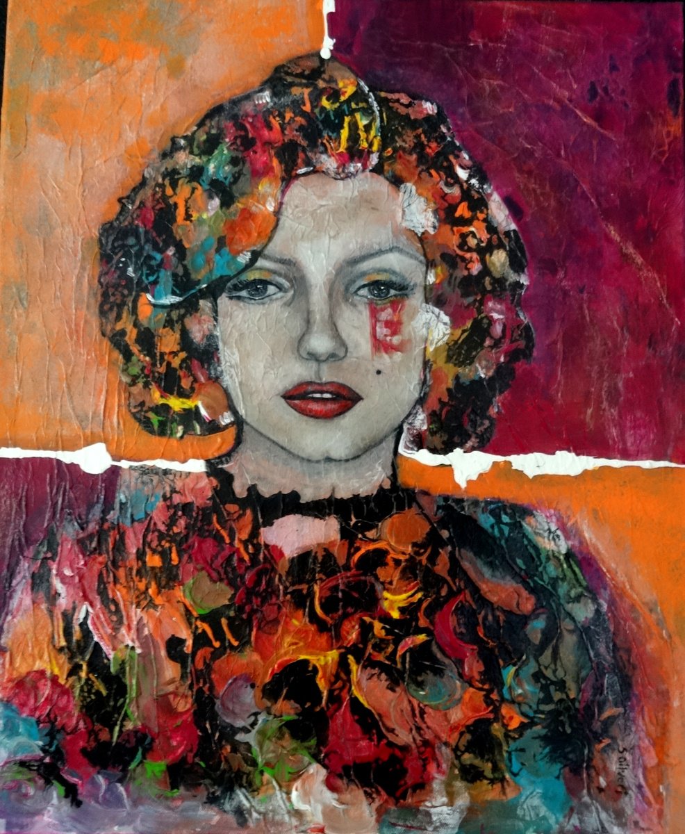 Expressive Portrait Acrylic Painting By Sylvie Oliveri, 20 X 24", Ici?ne. Norma Jeane Baker, Original Artwork