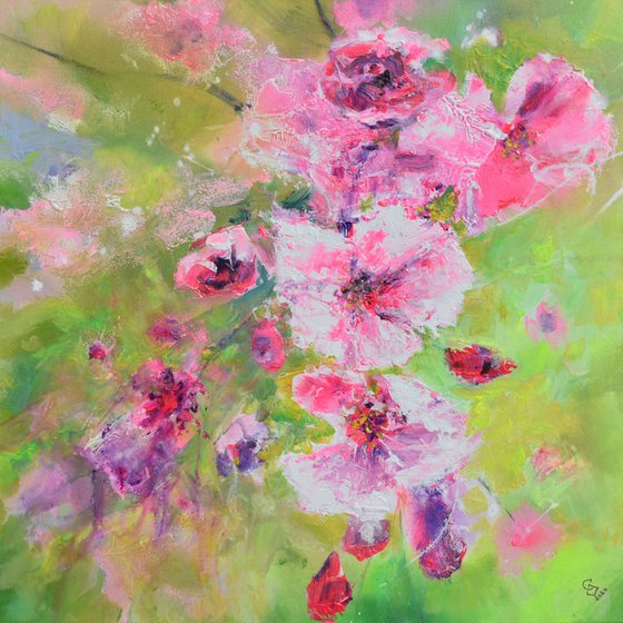 " Cherry Flowers in Light Greens "  SPECIAL PRICE !!!