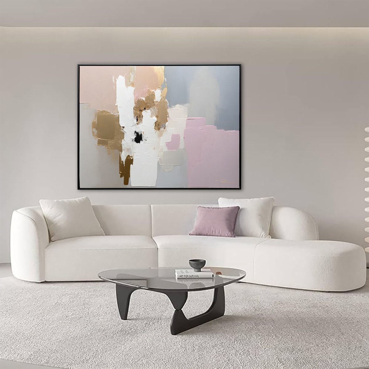 Beige Textured Trees In Pastel Pink Morning By Indie Ru, 81 X 57, Artwork For Sale On Artfinder