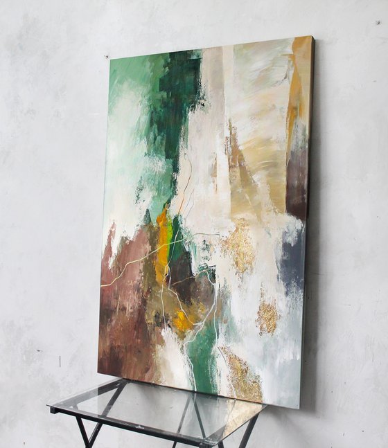 "Green Glory 2" Green brown abstract art