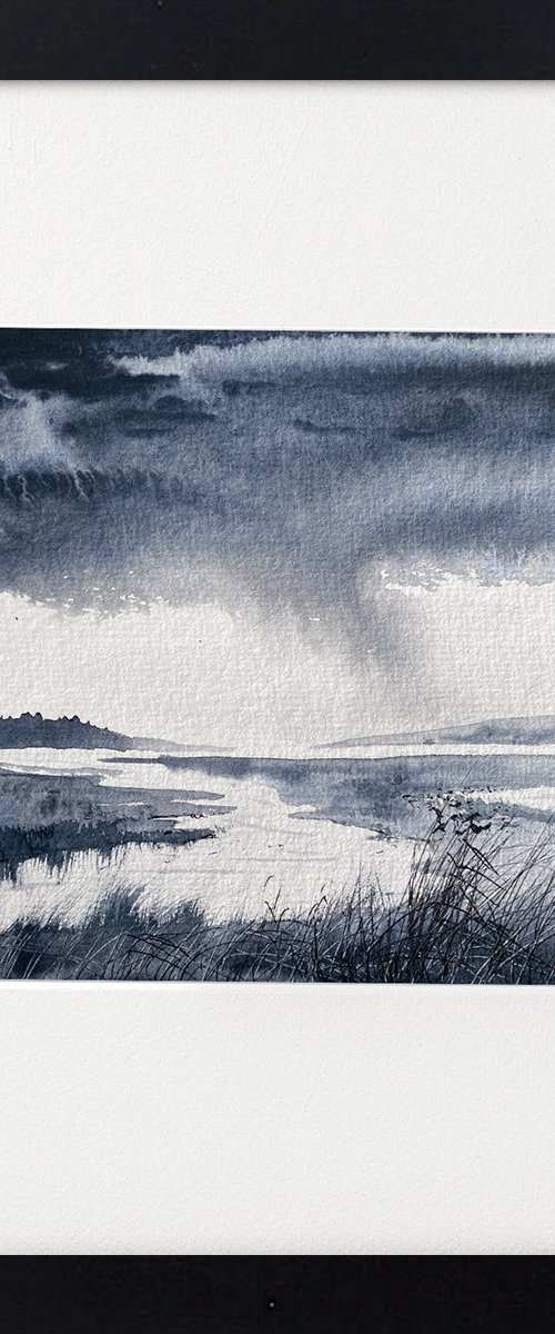 Monochrome rain over marshes by Teresa Tanner