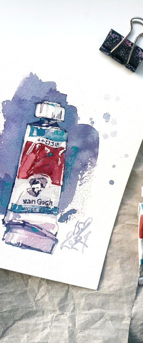 Carmine. Tube of watercolour by Ksenia Selianko