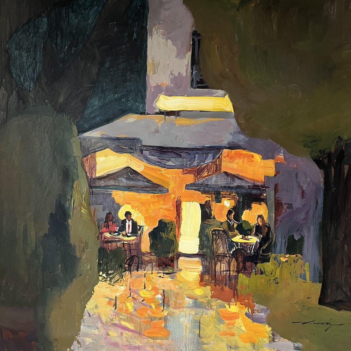 Abstract Cityscapes Acrylic Painting By Jacob Burda, 36 X 36, Evening Lights, Original Artwork