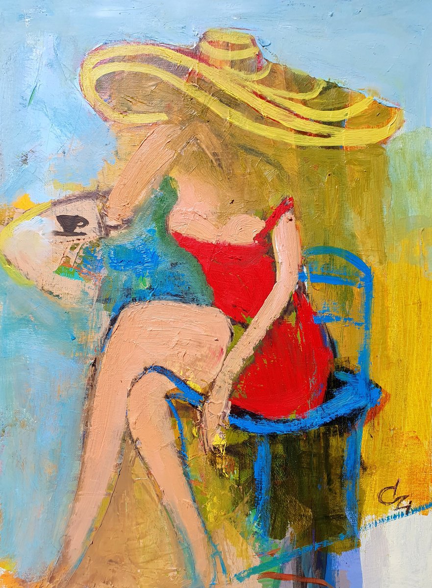 Impressionistic Portrait Oil Painting By Victoria Cozmolici, 12 X 16", Sunny Day, Original Artwork