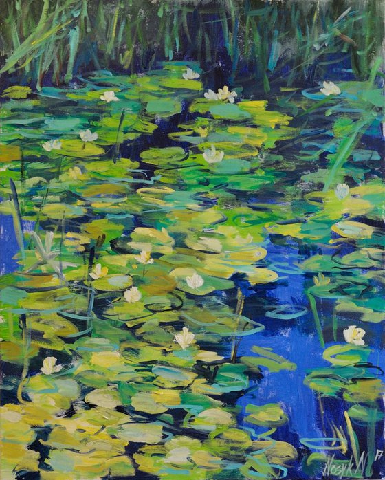 water lilies pond 80x100 cm big abstract oil painting landscape